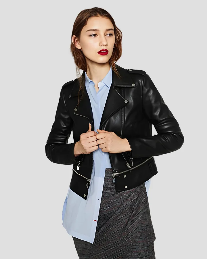 Elise Black Biker Leather Jacket