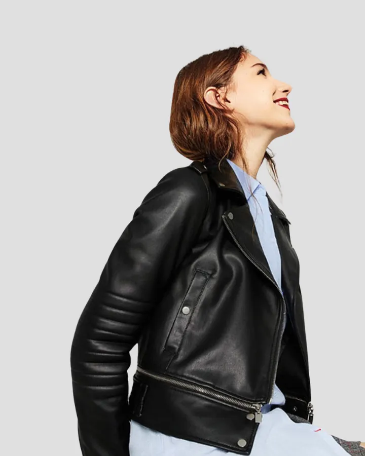 Elise Black Biker Leather Jacket