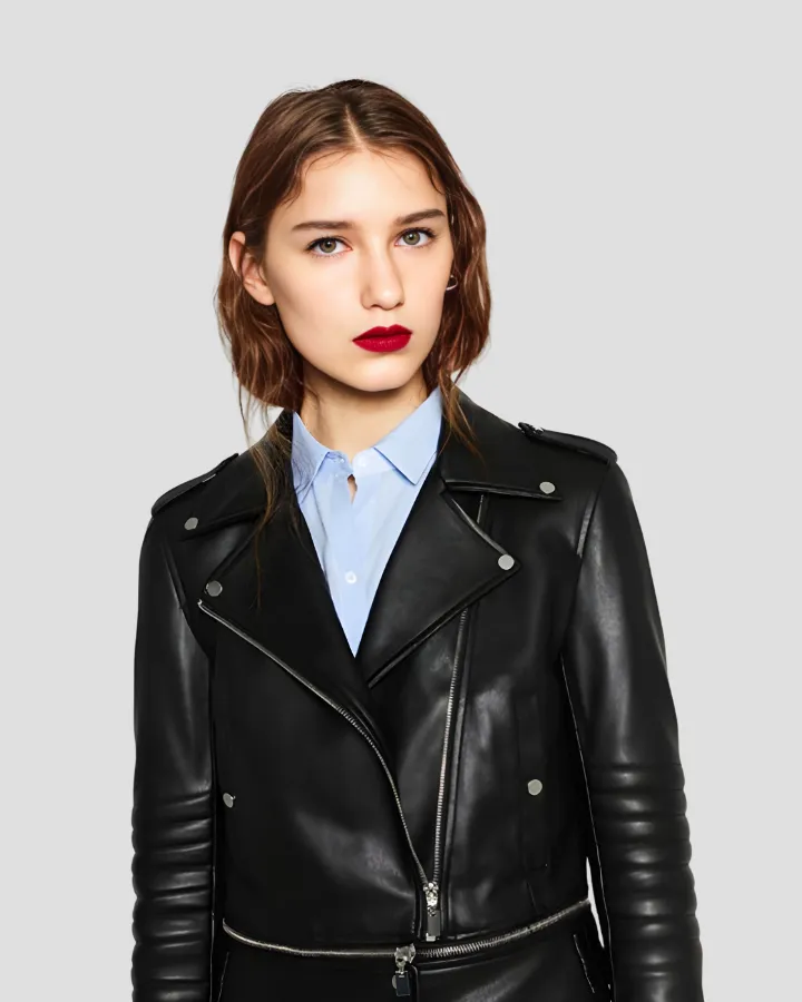 Elise Black Biker Leather Jacket