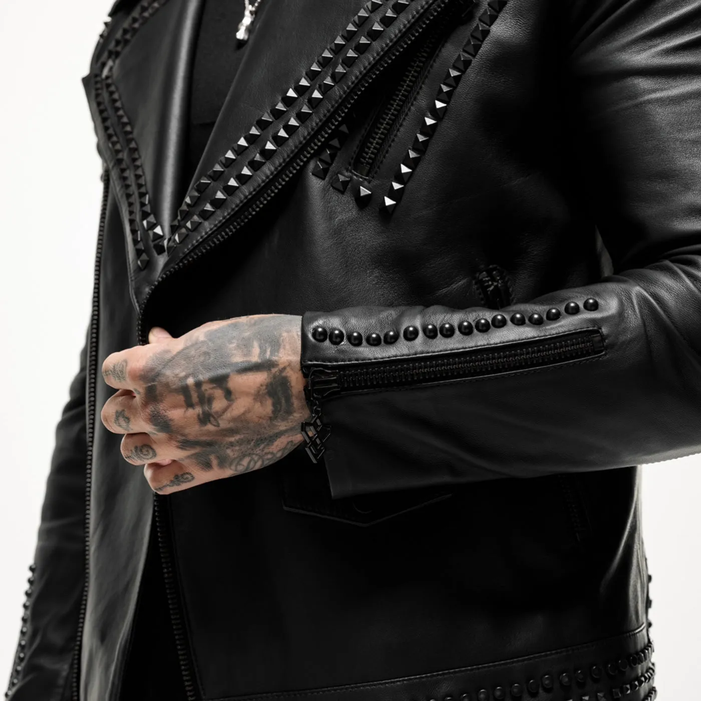 Embellished Lion Studded Leather Jacket