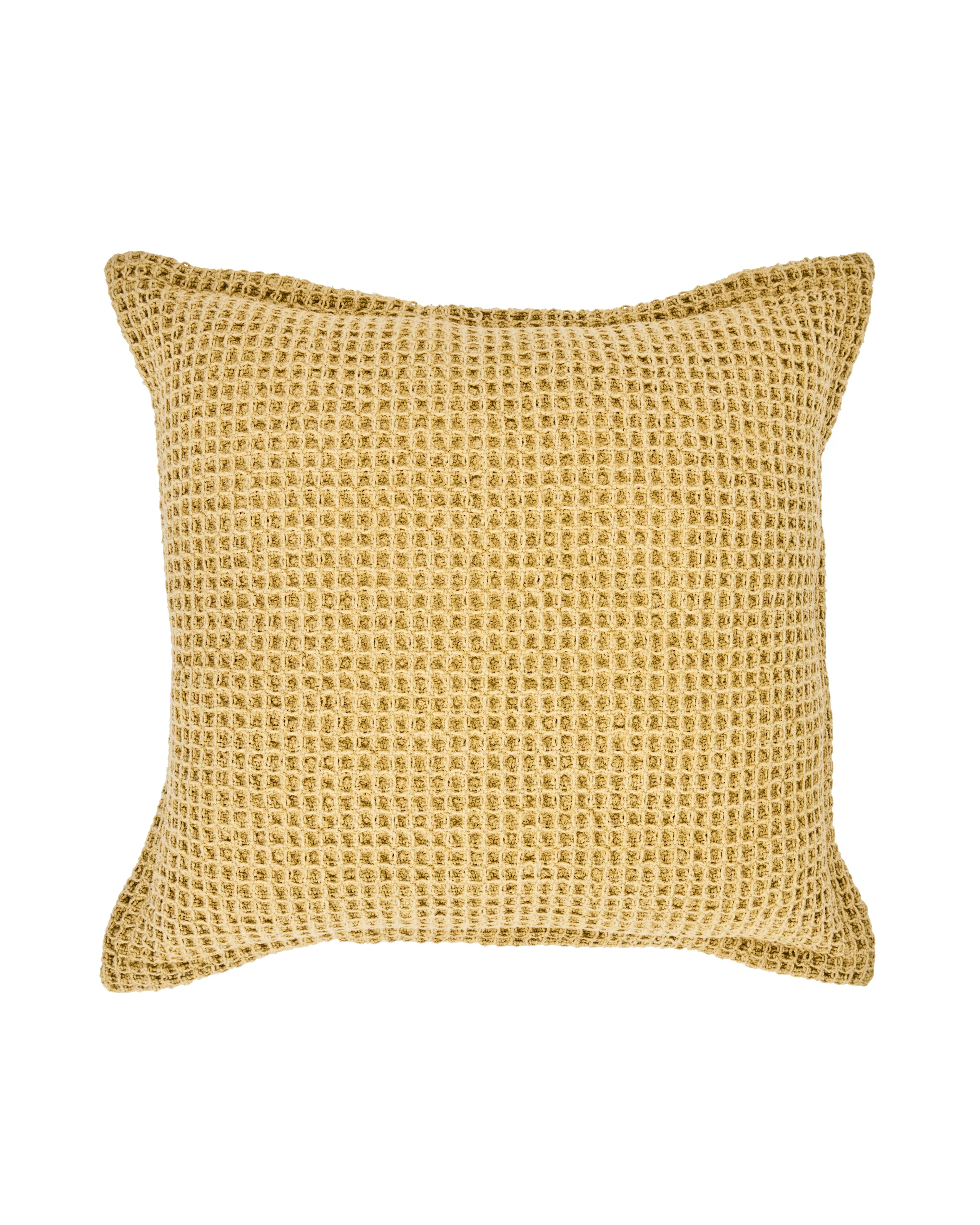 Everyday Cotton Waffle Pillow, Mustard