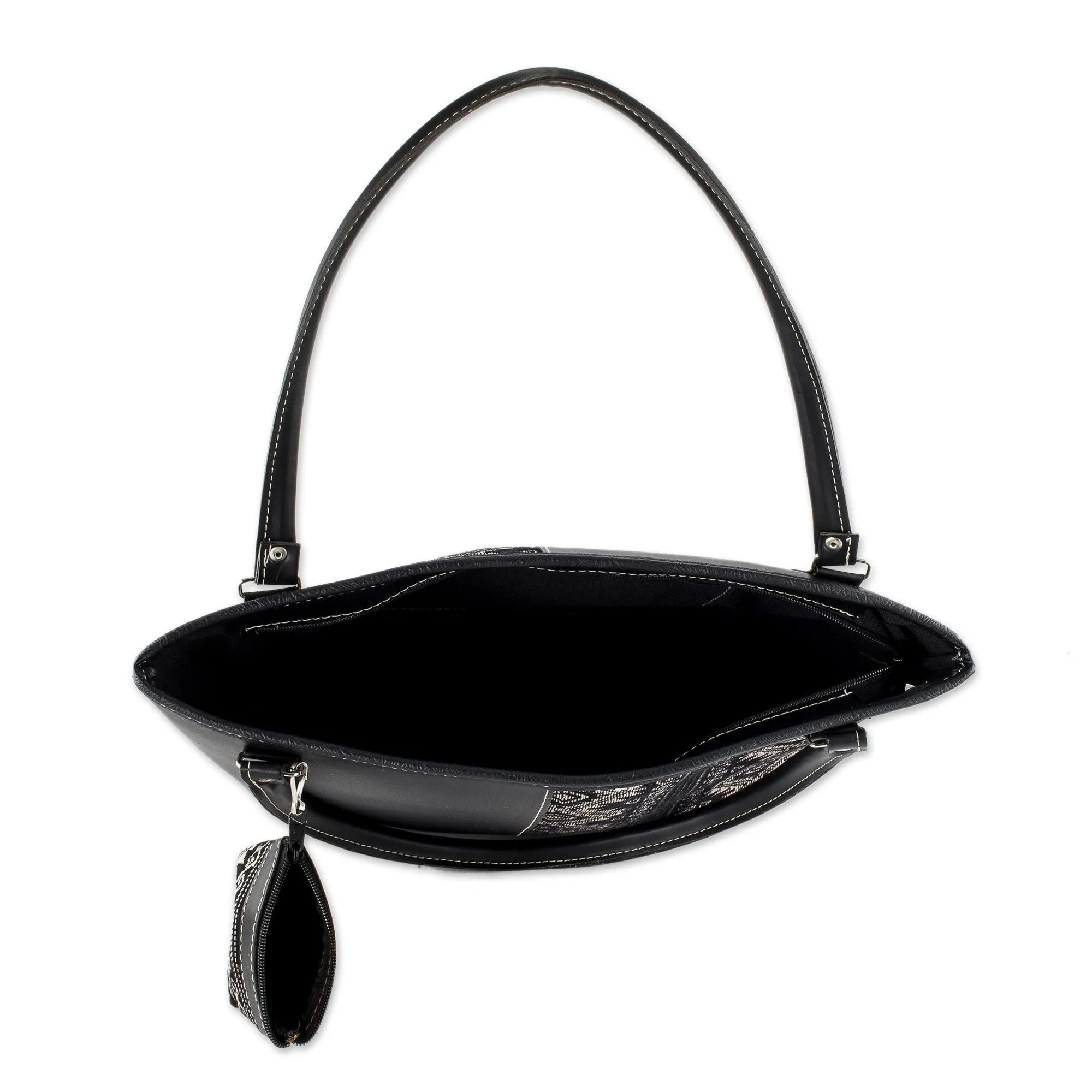 Feminine Subtlety in Black Black and Beige Cotton and Faux Leather Shoulder Bag