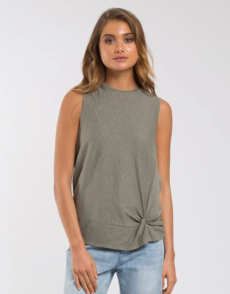 Foxwood Knot Front Crop Tank Khaki