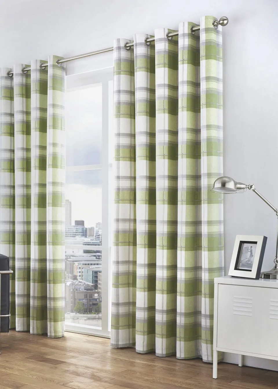 Fusion Balmoral Check Green Eyelet Curtains