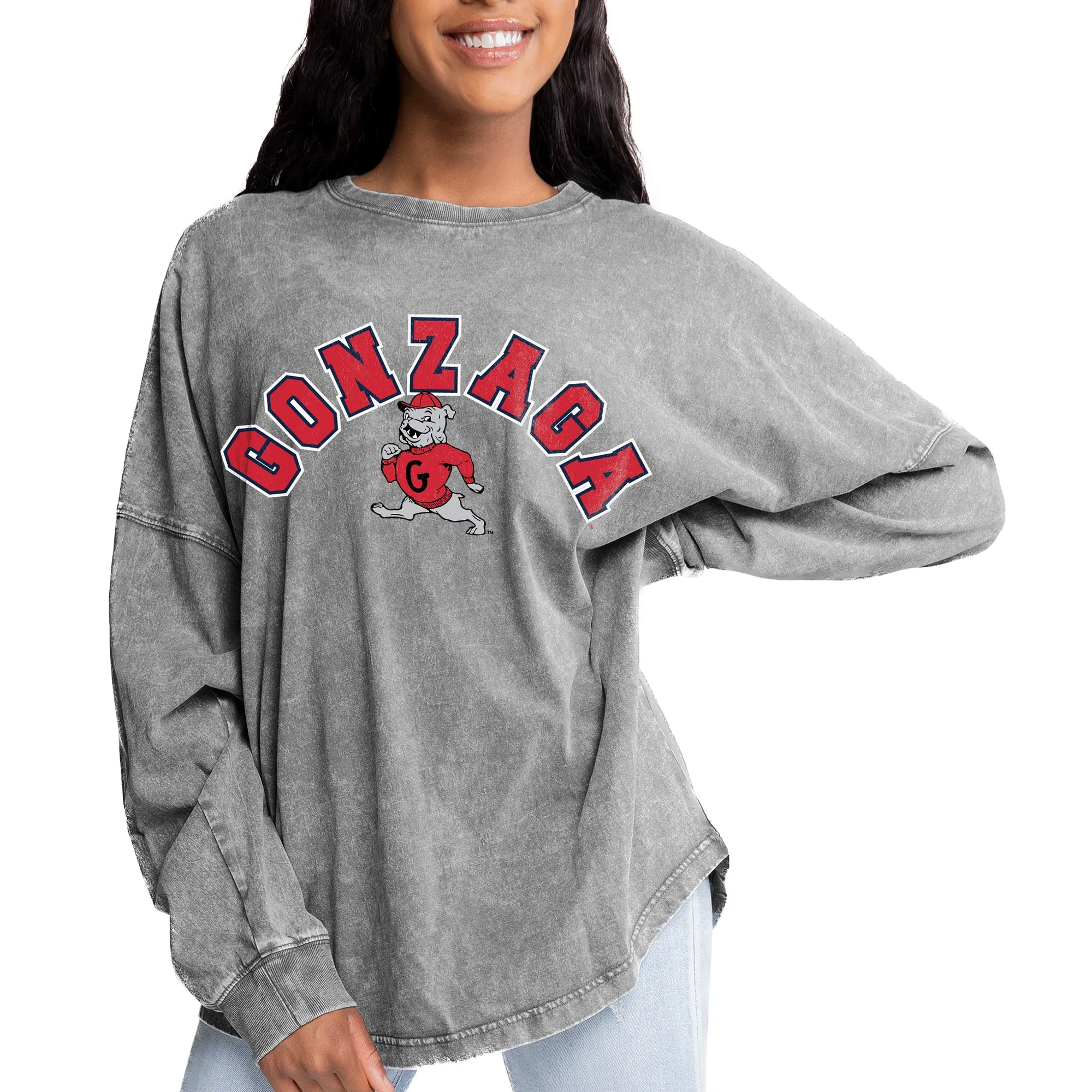 Gameday Couture Gonzaga Bulldogs Women's Gray Faded Wash Pullover Sweatshirt