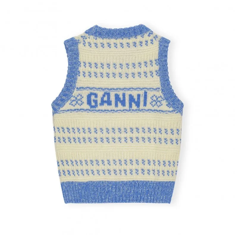 GANNI Graphic Lambswool O-Neck Vest (Strong Blue)