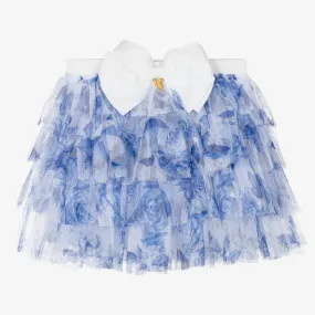 Girls Blue Floral Tulle Skirt