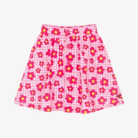 Girls Pink Gingham Floral Skirt