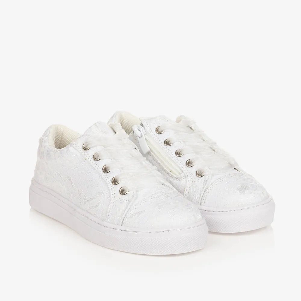 Girls White Lace Trainers