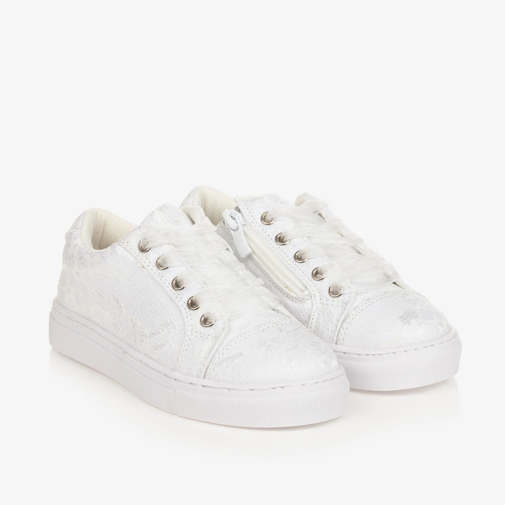 Girls White Lace Trainers