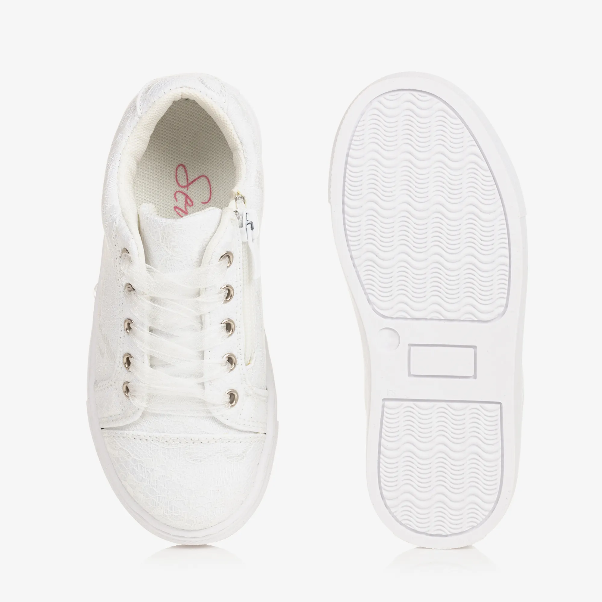 Girls White Lace Trainers