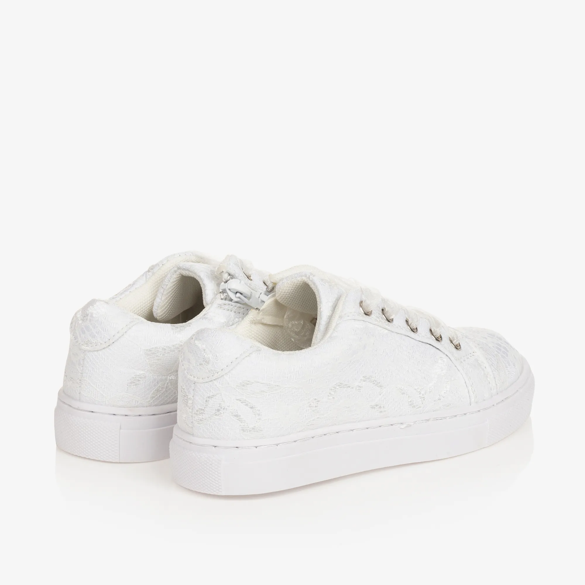 Girls White Lace Trainers