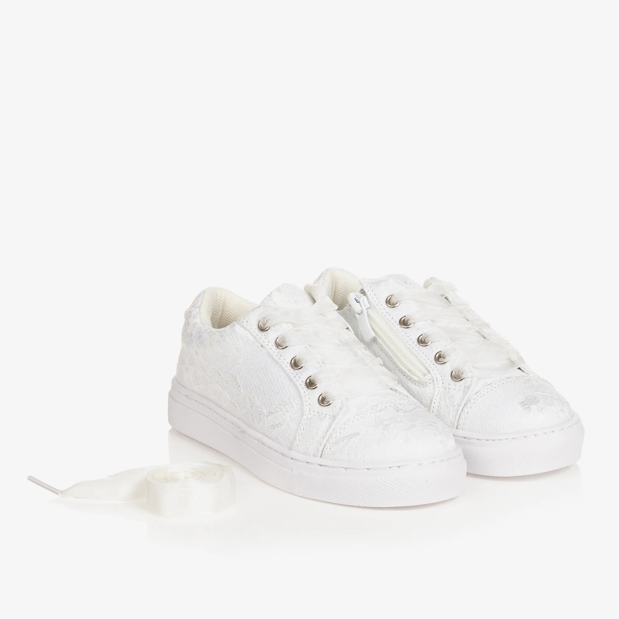 Girls White Lace Trainers