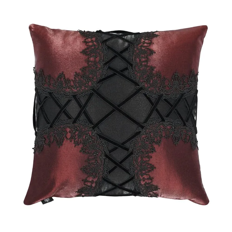 Gothic Strappy Lace Pillow Case Red with Pillow Inner