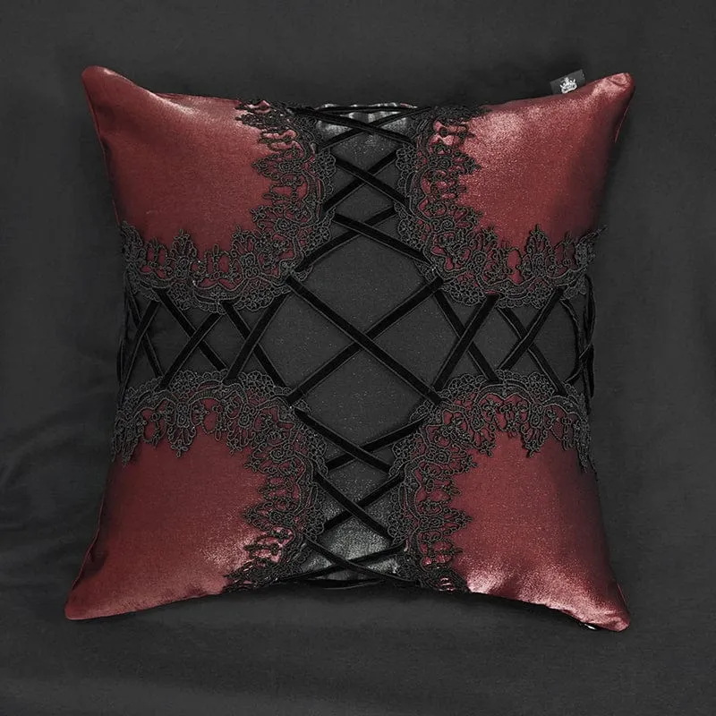 Gothic Strappy Lace Pillow Case Red with Pillow Inner