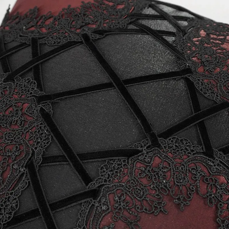 Gothic Strappy Lace Pillow Case Red with Pillow Inner