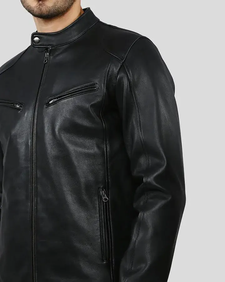 Hamp Black Leather Racer Jacket