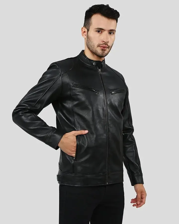 Hamp Black Leather Racer Jacket