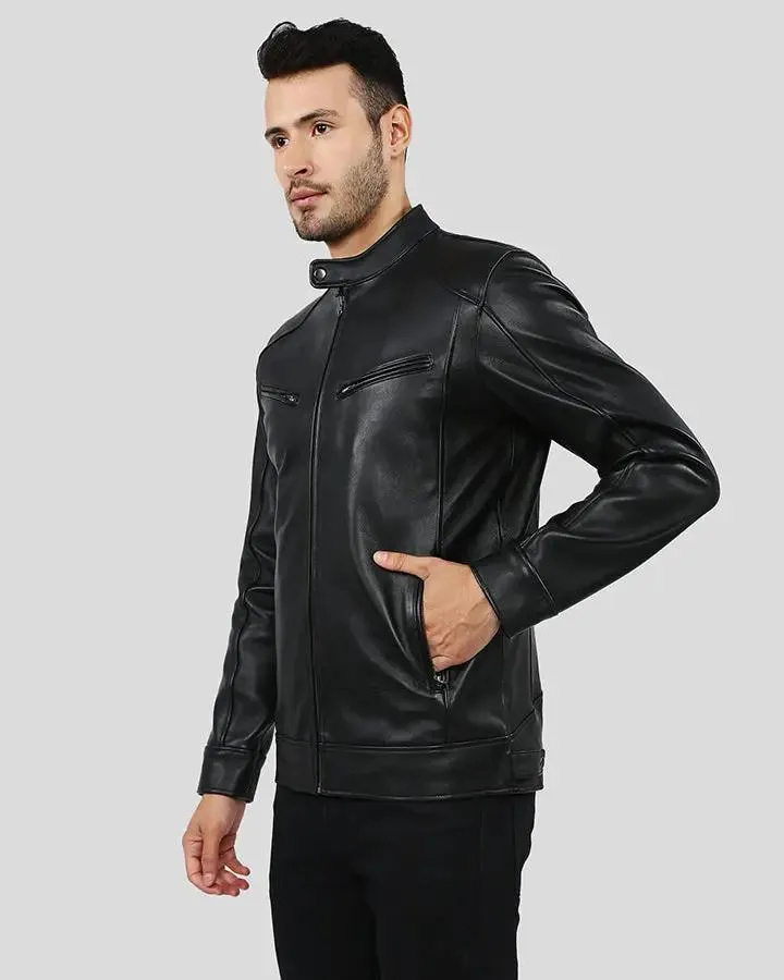 Hamp Black Leather Racer Jacket