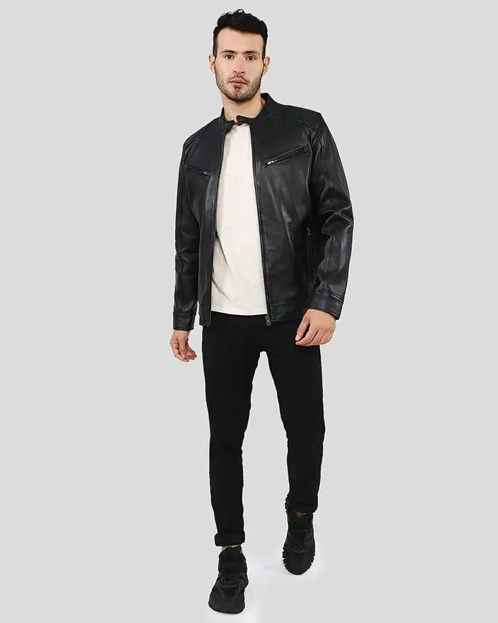 Hamp Black Leather Racer Jacket