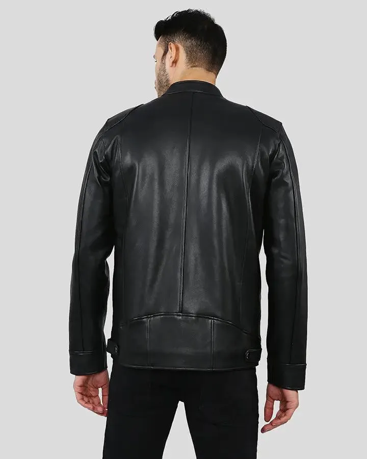 Hamp Black Leather Racer Jacket