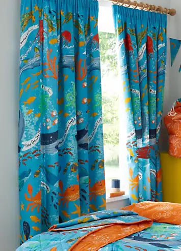 Happy Linen Co. Ocean Friends Pair of Pencil Pleat Blackout Curtains | Kaleidoscope