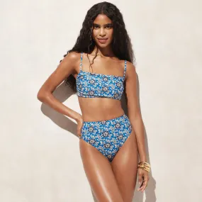 High-rise bikini bottom in cobalt floral