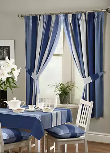 Home Curtains Seville Stripe Pencil Pleat Lined Kitchen Curtains with Tiebacks | Kaleidoscope