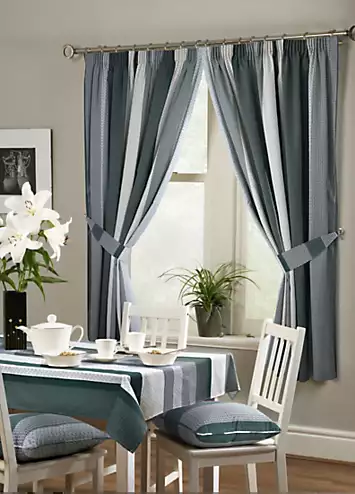 Home Curtains Seville Stripe Pencil Pleat Lined Kitchen Curtains with Tiebacks | Kaleidoscope