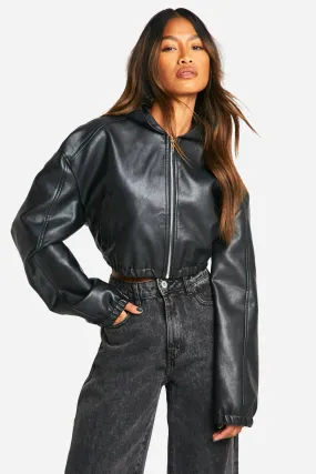 Hooded Faux Leather Bomber Jacket