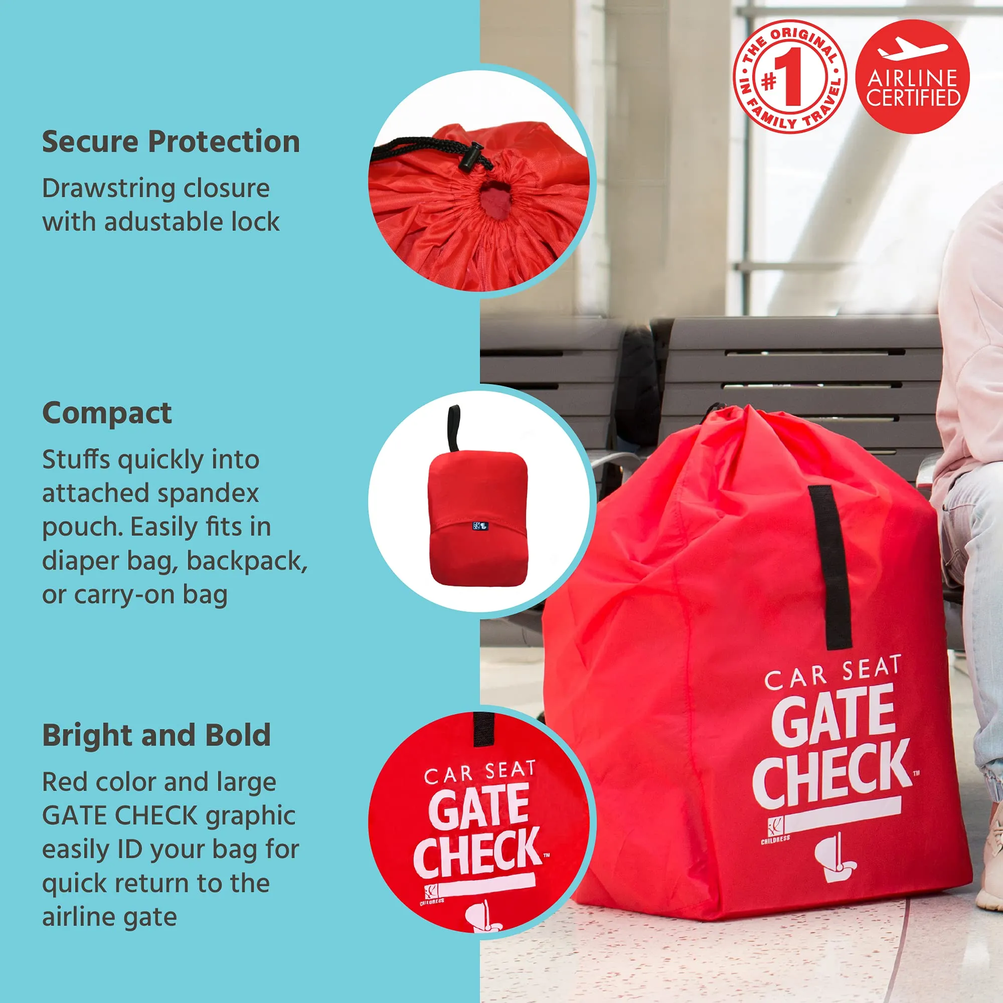 J.L Childress Gate Check Bag for Car Seats - Air Travel Bag - Fits Convertible Car Seats, Infant carriers & Booster Seats