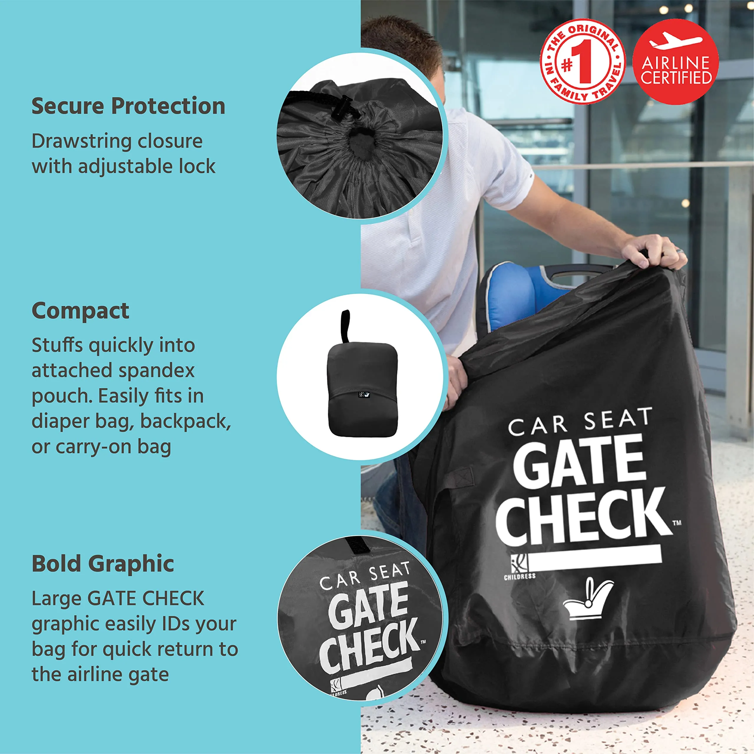 J.L Childress Gate Check Bag for Car Seats - Air Travel Bag - Fits Convertible Car Seats, Infant carriers & Booster Seats