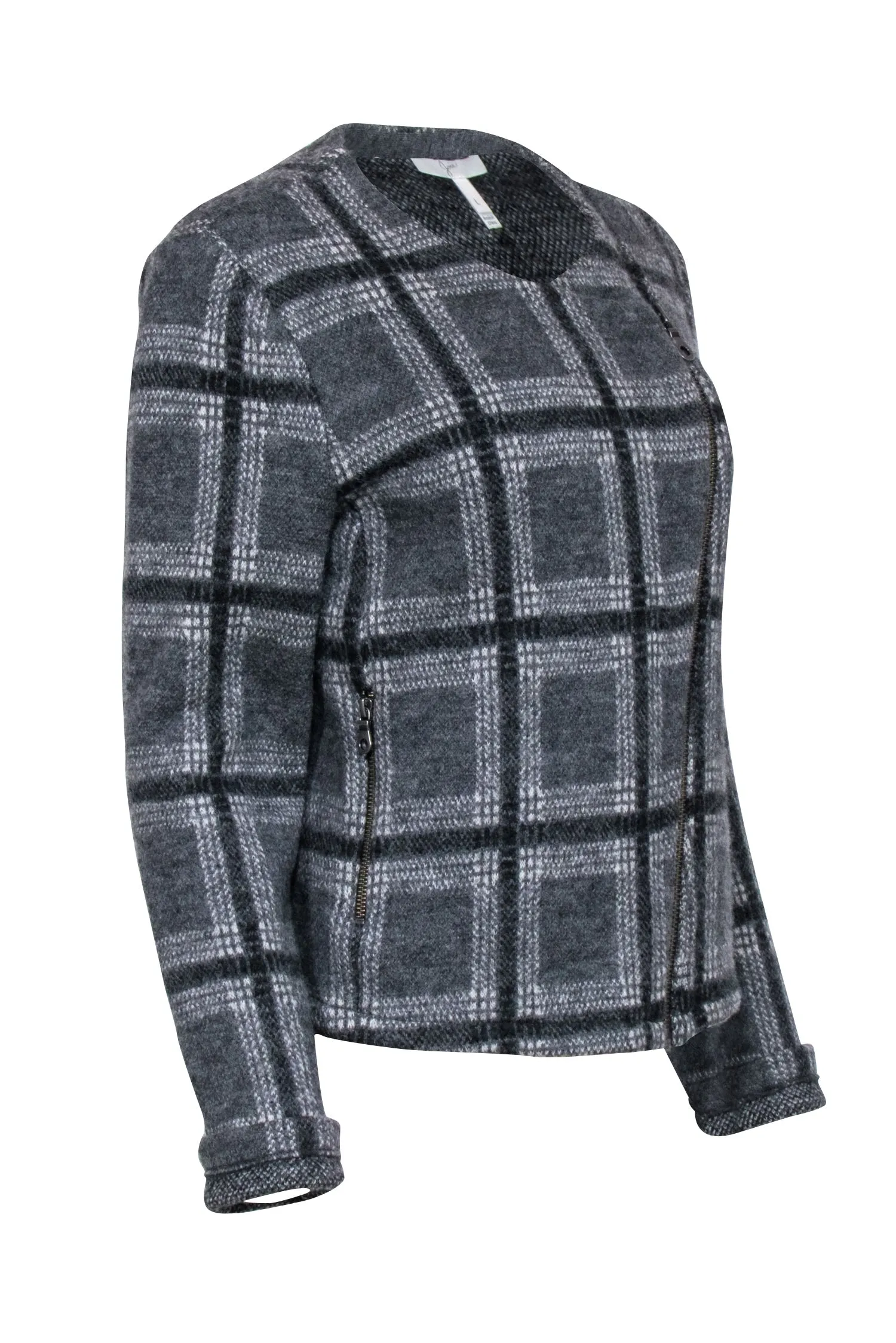 Joie - Grey Plaid Print Knit Jacket Sz L