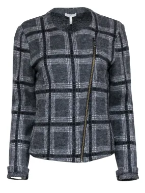 Joie - Grey Plaid Print Knit Jacket Sz L