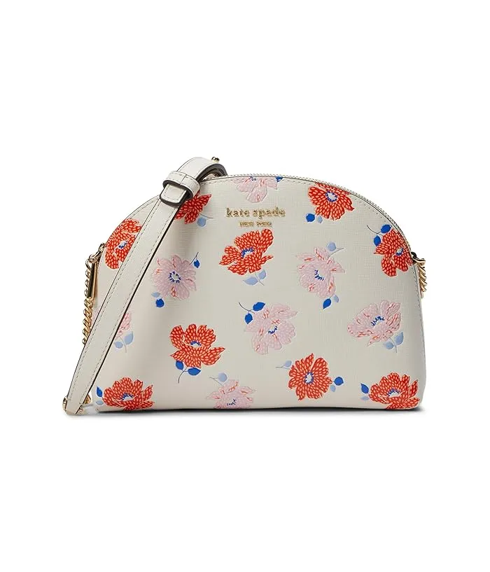 Kate Spade New York Morgan Dotty Floral Emboss Saffiano Leather Double Zip Dome Crossbody