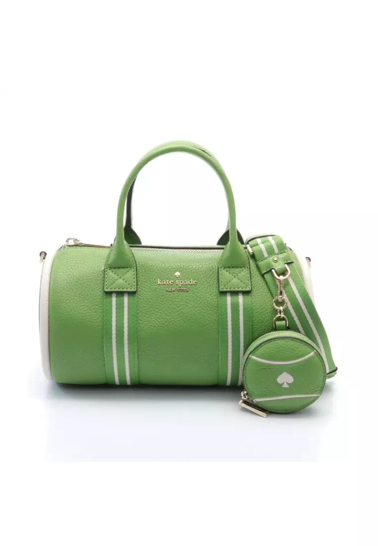 Kate Spade Pre-loved Kate Spade Rosie Ground Slam Small Duffel Crossbody Handbag Leather Light Green Off White 2WAY