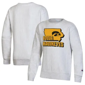 Lids Youth Champion Heather Gray Iowa Hawkeyes Reverse Weave Pullover Sweatshirt