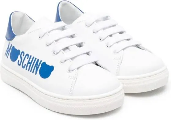 Moschino Kids logo-print leather sneakers White