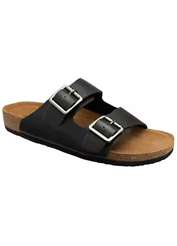 Nikhil Double Strap Black Leather Footbed Sandals by Dunlop | Look Again