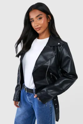 Petite Belted Moto Jacket