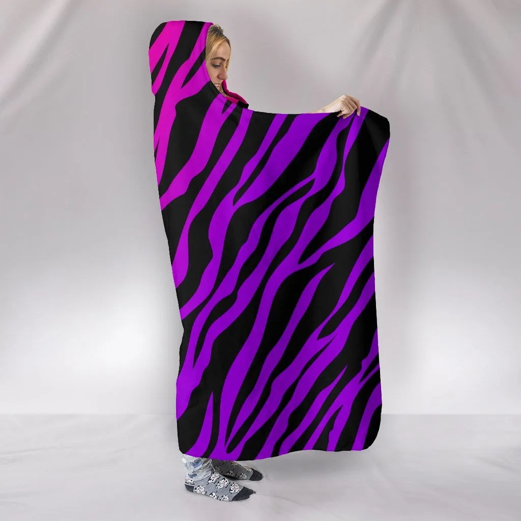 Pink Zebra Plush Lined Wearable Hooded Blanket