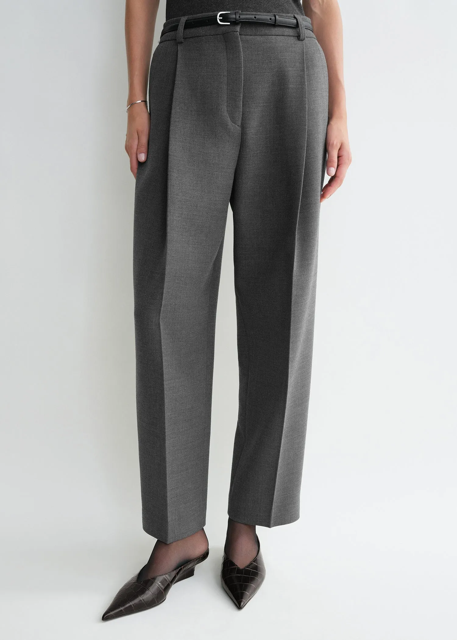 Pleated straight trousers grey melange