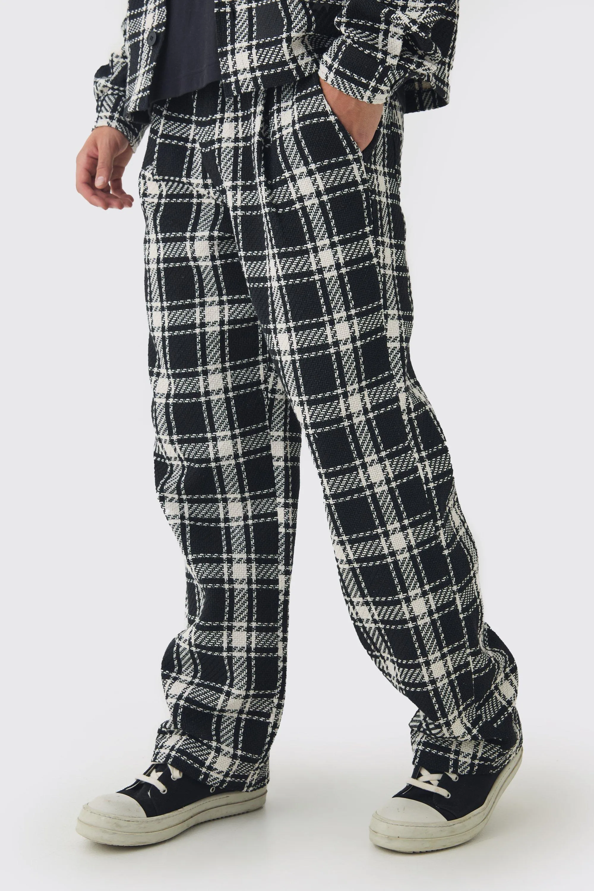 Relaxed Fit Heavyweight Textured Check Trousers