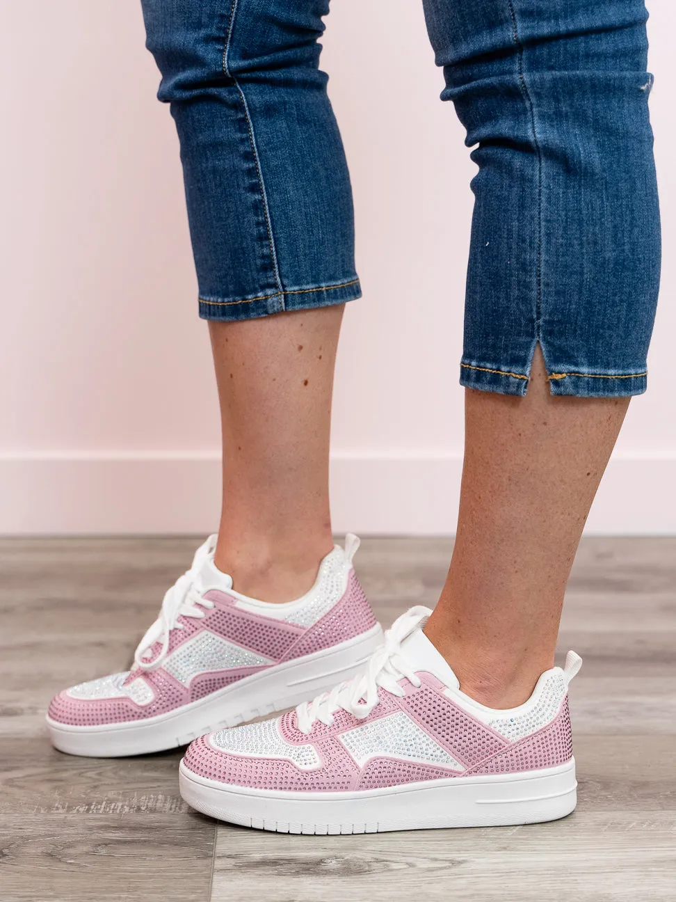 Rexy Sneakers Rhinestone | Pink & White