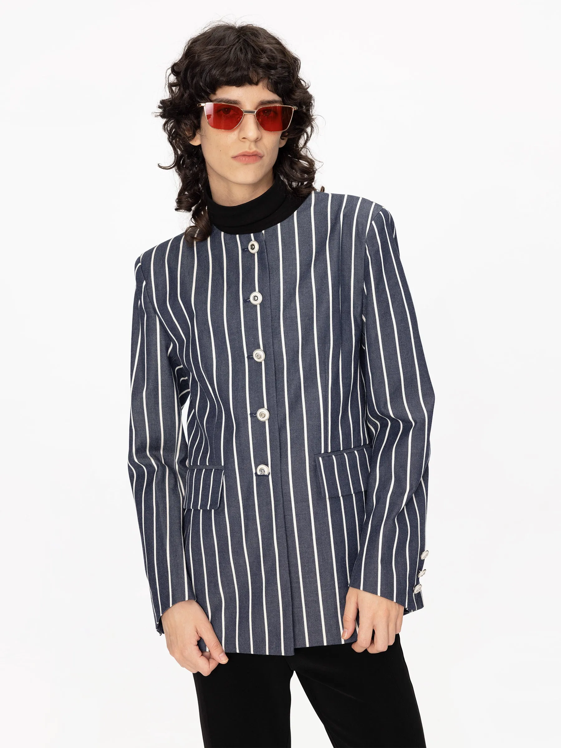 Round Neck Striped Jacket