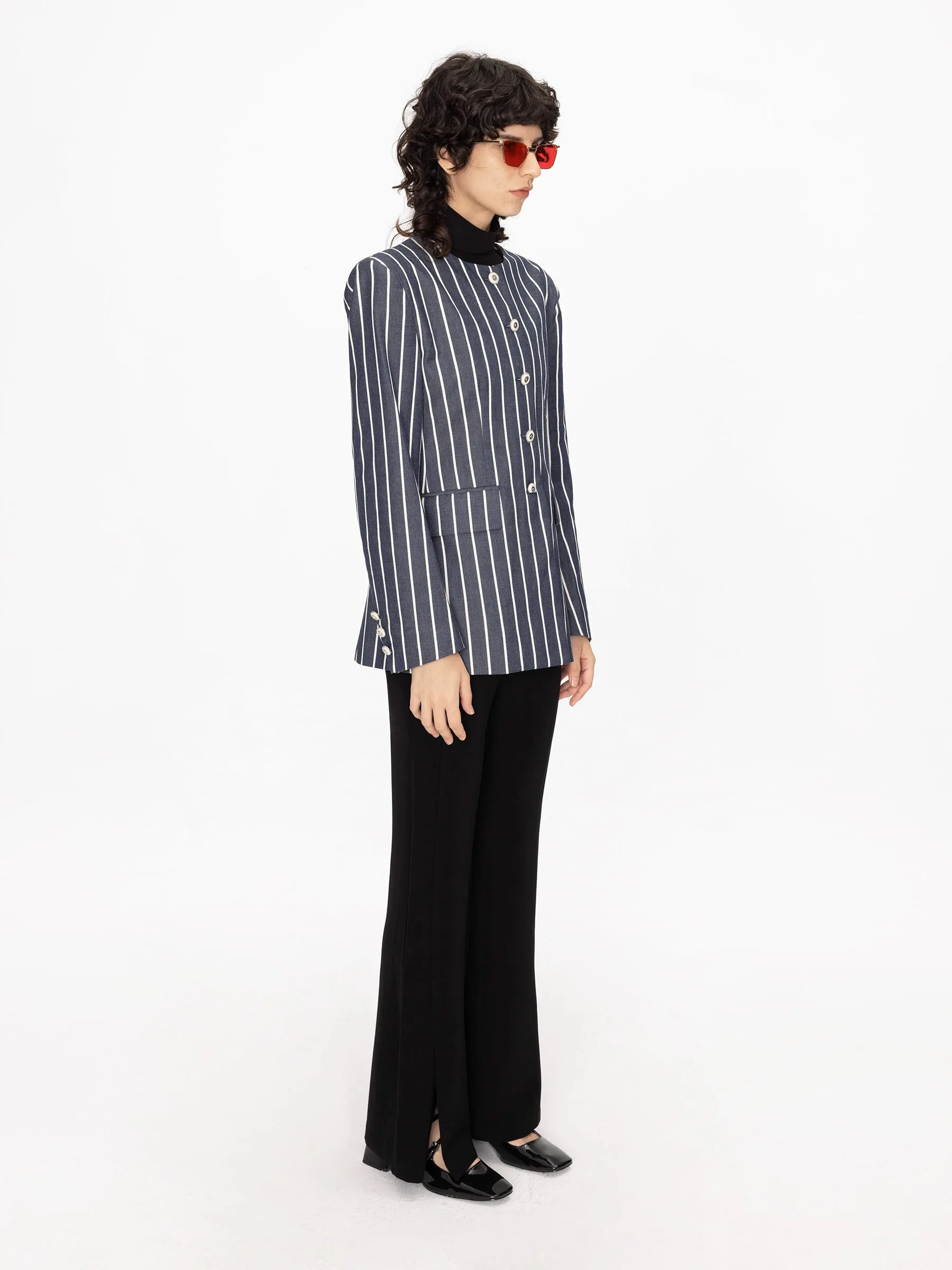 Round Neck Striped Jacket