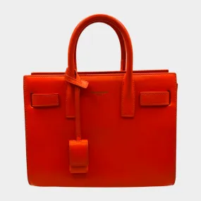 Saint Laurent women's neon orange leather small Sac De Jour tote handbag