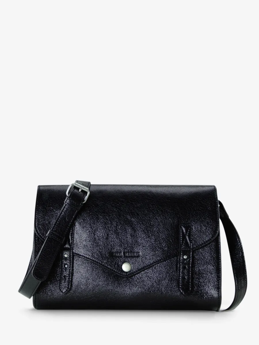 Shimmering Black Leather Shoulder Bag for Women - L'Indispensable Eclipse | PAUL MARIUS