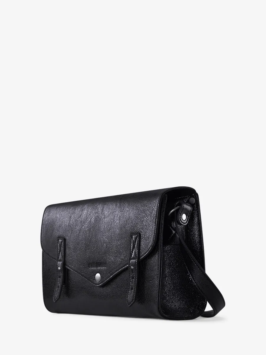 Shimmering Black Leather Shoulder Bag for Women - L'Indispensable Eclipse | PAUL MARIUS