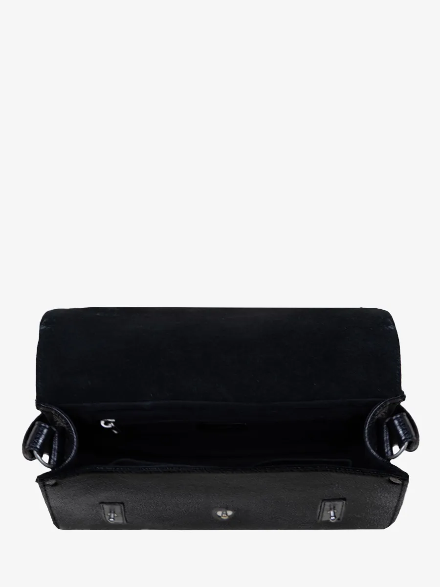 Shimmering Black Leather Shoulder Bag for Women - L'Indispensable Eclipse | PAUL MARIUS